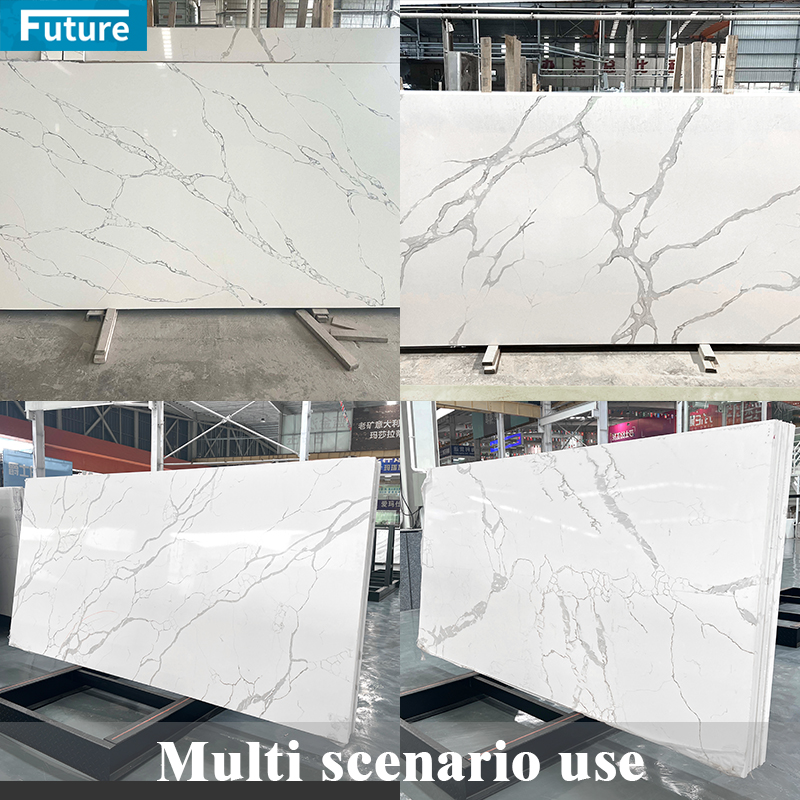 Customize Low Silica Stone Pure White Calacatta Artificial Quartz Stone Slab Calacatta for Kitchen Countertop Villa Staircase Floor Tiles