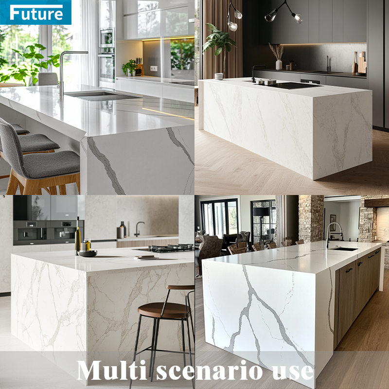 Customize Low Silica Stone Pure White Calacatta Artificial Quartz Stone Slab Calacatta for Kitchen Countertop Villa Staircase Floor Tiles