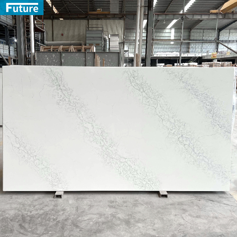 Luxury Top Grade Zero Silica Stone White Calacatta Artificial Quartz Stone Slab Calacatta for Kitchen Countertop Villa Staircase Floor Tiles Vanity Top