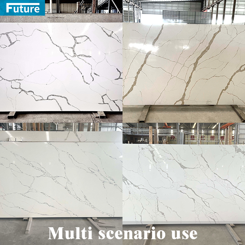 Luxury Top Grade Zero Silica Stone White Calacatta Artificial Quartz Stone Slab Calacatta for Kitchen Countertop Villa Staircase Floor Tiles Vanity Top
