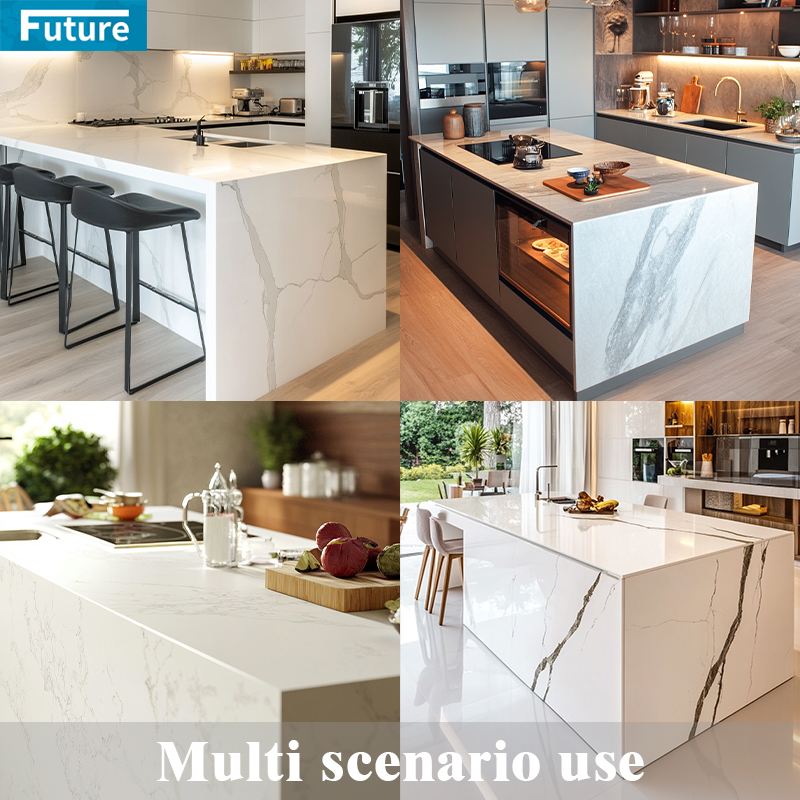 Luxury Top Grade Zero Silica Stone White Calacatta Artificial Quartz Stone Slab Calacatta for Kitchen Countertop Villa Staircase Floor Tiles Vanity Top