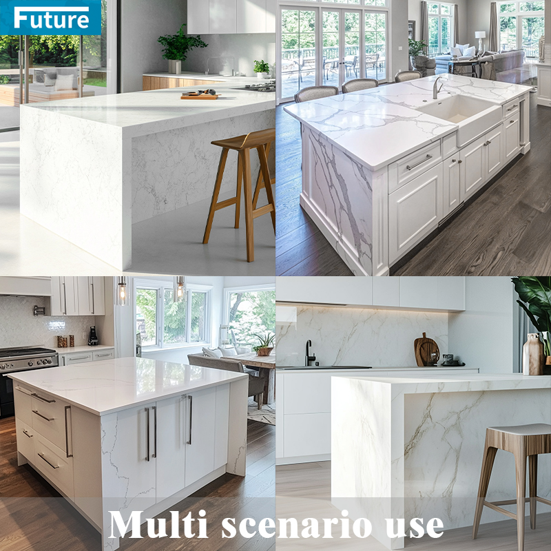 White Calacatta White Veins 3D Ink Printed Quartz Stone Engineered Stone Artificial Quartz Stone Kitchentop Countertop Big Slab