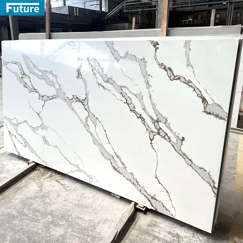 Hot Selling Eco-friendly Luxury Zero Silica Stone White Calacatta Artificial Quartz Stone Slab Calacatta for Kitchen Countertop Villa Staircase Floor Tiles Vanity Top Wall Panel
