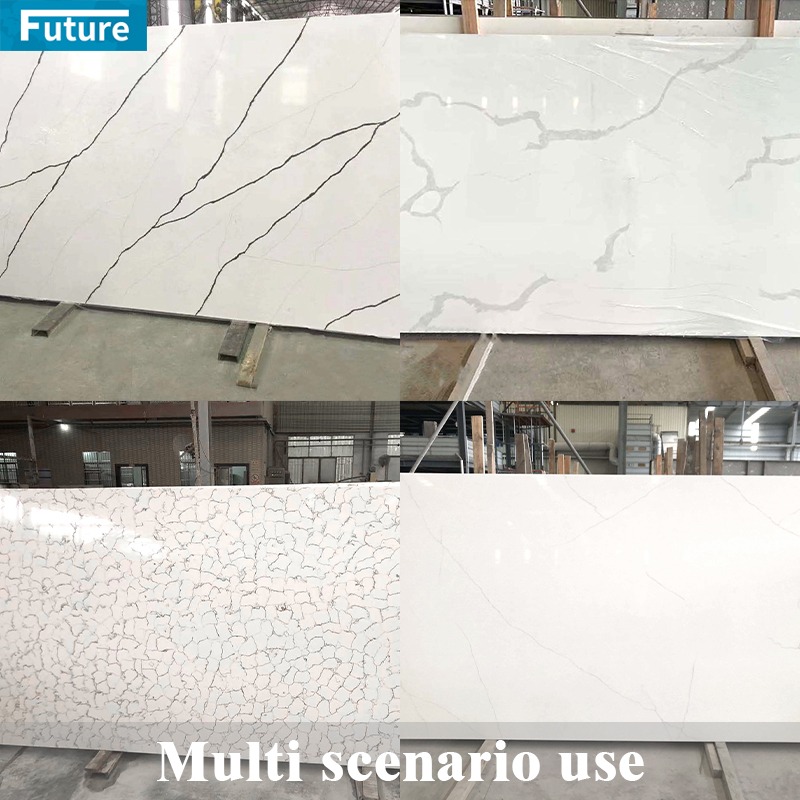 Hot Selling Eco-friendly Luxury Zero Silica Stone White Calacatta Artificial Quartz Stone Slab Calacatta for Kitchen Countertop Villa Staircase Floor Tiles Vanity Top Wall Panel