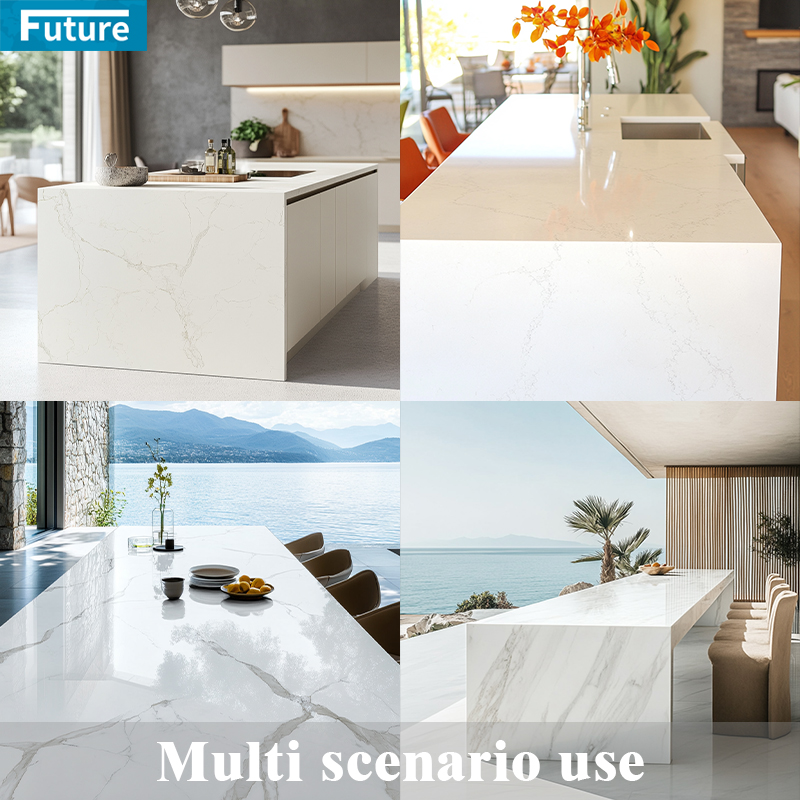 Hot Selling Eco-friendly Luxury Zero Silica Stone White Calacatta Artificial Quartz Stone Slab Calacatta for Kitchen Countertop Villa Staircase Floor Tiles Vanity Top Wall Panel