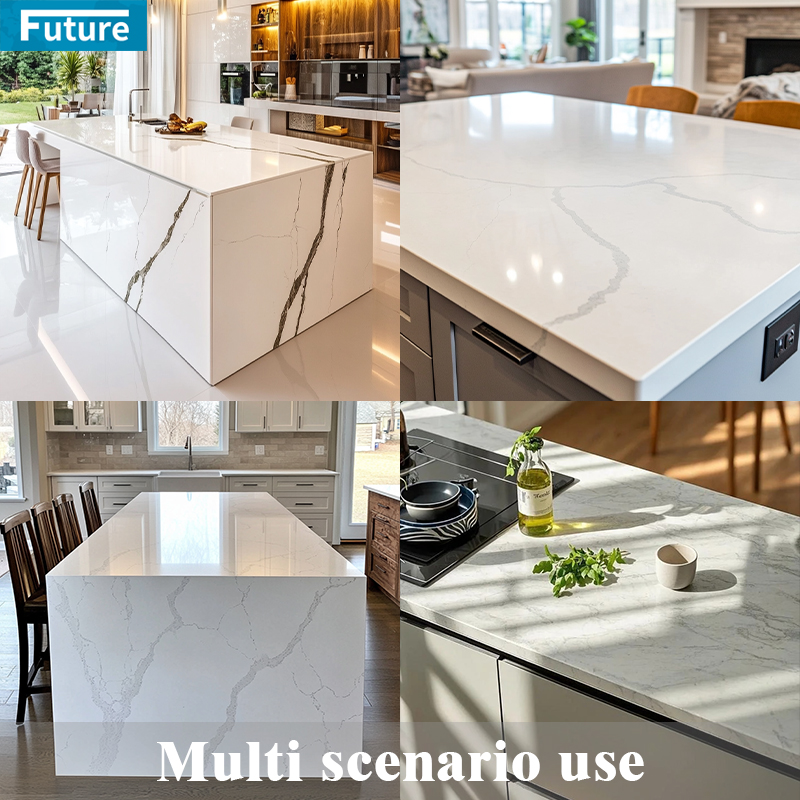 Cheap Price Eco-friendly Luxury Low Silica Calacatta White Artificial Marble Quartz Stone Slab Calacatta for Kitchen Countertop Villa Staircase Floor Tiles Vanity Top Wall Panel
