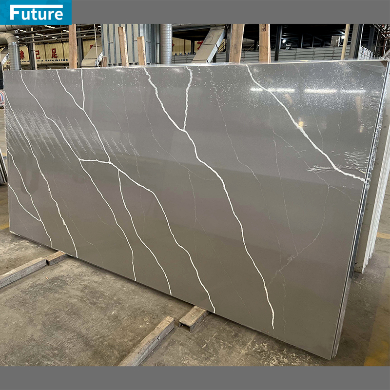 Luxury Pure Grey Veins Printed Quartz Stone Engineered Stone Artificial Quartz Stone Kitchentop Countertop Big Slab