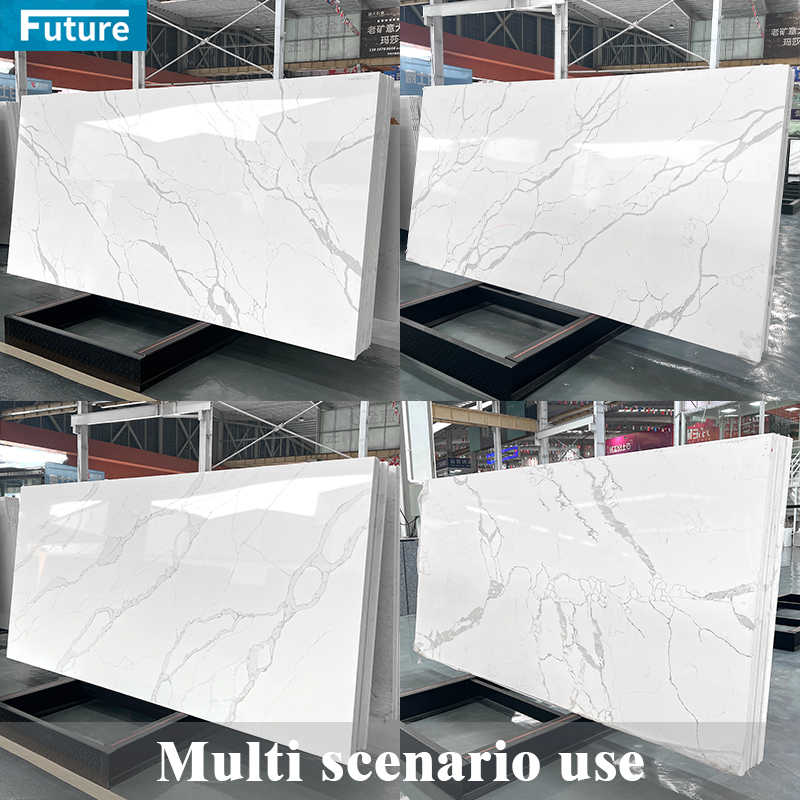 Eco-friendly Luxury Zero Silica Stone Artificial Quartz Marble Stone Slab Calacatta for Kitchen Countertop Villa Staircase Floor Tiles Vanity Top Wall Panel Home Decor