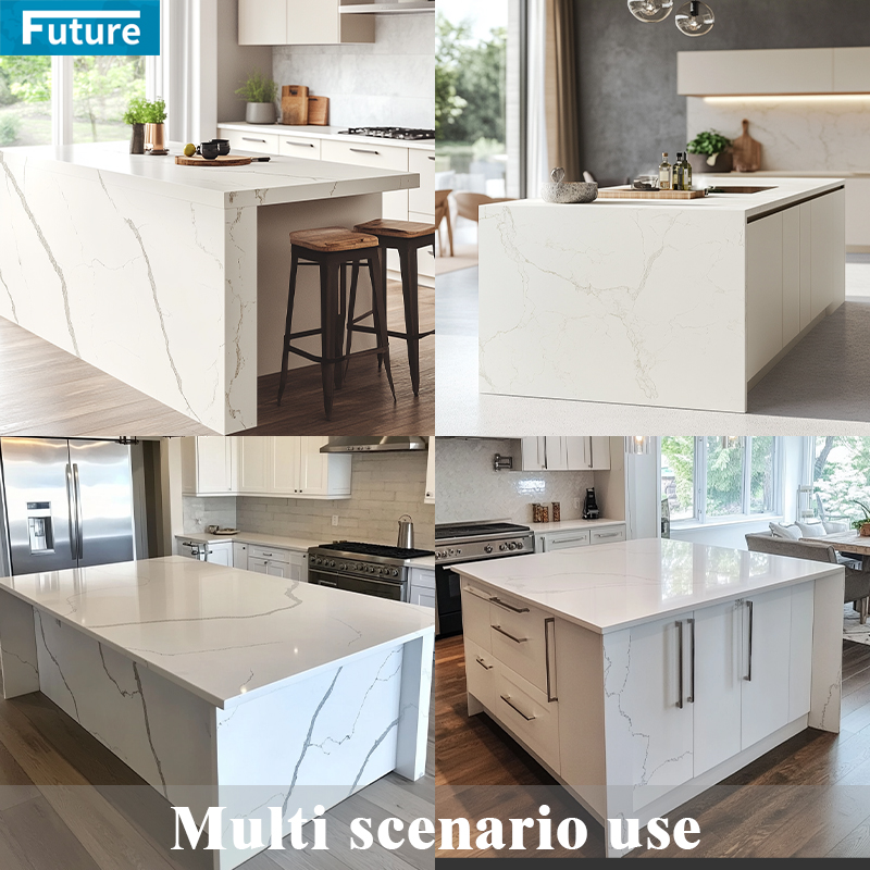 Eco-friendly Luxury Zero Silica Stone Artificial Quartz Marble Stone Slab Calacatta for Kitchen Countertop Villa Staircase Floor Tiles Vanity Top Wall Panel Home Decor
