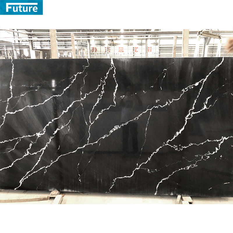 Eco-friendly Durable Luxury Wholesale Modern Black White Quartz Artificial Marble Stone Slab for Kitchen Countertop Floor Tiles Wall Panel