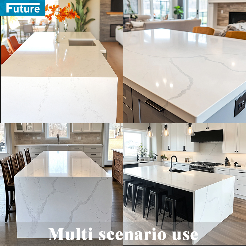 Eco-friendly Durable Luxury Wholesale Modern Black White Quartz Artificial Marble Stone Slab for Kitchen Countertop Floor Tiles Wall Panel