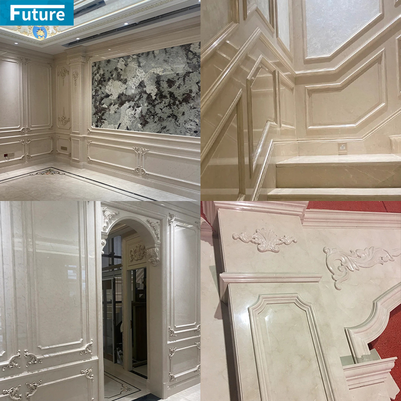 Luxury Style Beige Marble Liner WIth Art Carving for Home Villa Livingroom Bathroom Wall Decoration Project Hotel Lobby Decor Fireplace