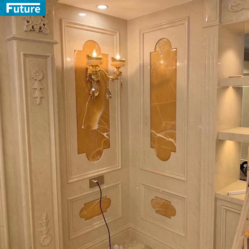 Customize Size Shape Royal Beige Marble Liner for Home Villa Livingroom Wall Decoration Project Hotel Lobby Decor Staircase