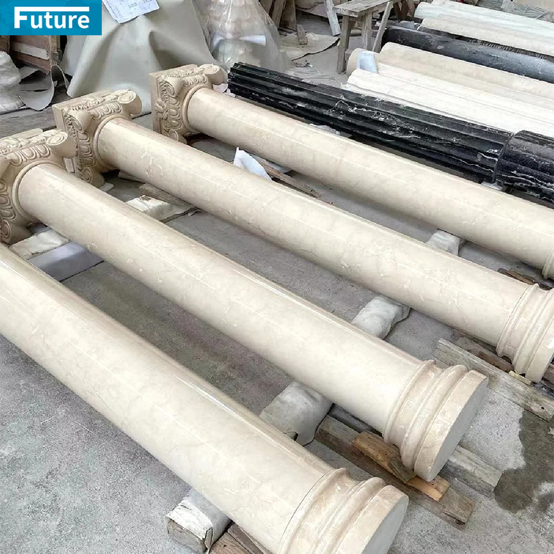 Party Decorative Pillars Columns Beige Marble Column Modern Roman Pillar for Hotel Lobby Decoration Villa Door Decor