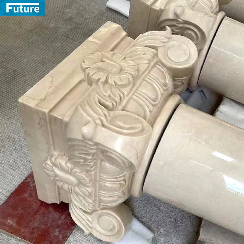 Party Decorative Pillars Columns Beige Marble Column Modern Roman Pillar for Hotel Lobby Decoration Villa Door Decor