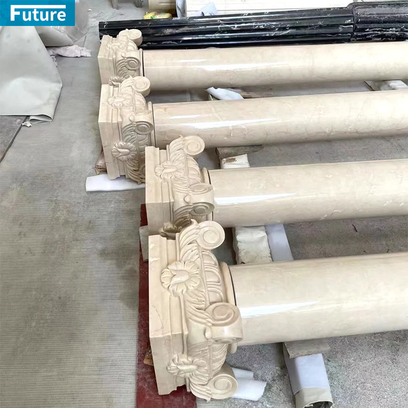 Party Decorative Pillars Columns Beige Marble Column Modern Roman Pillar for Hotel Lobby Decoration Villa Door Decor