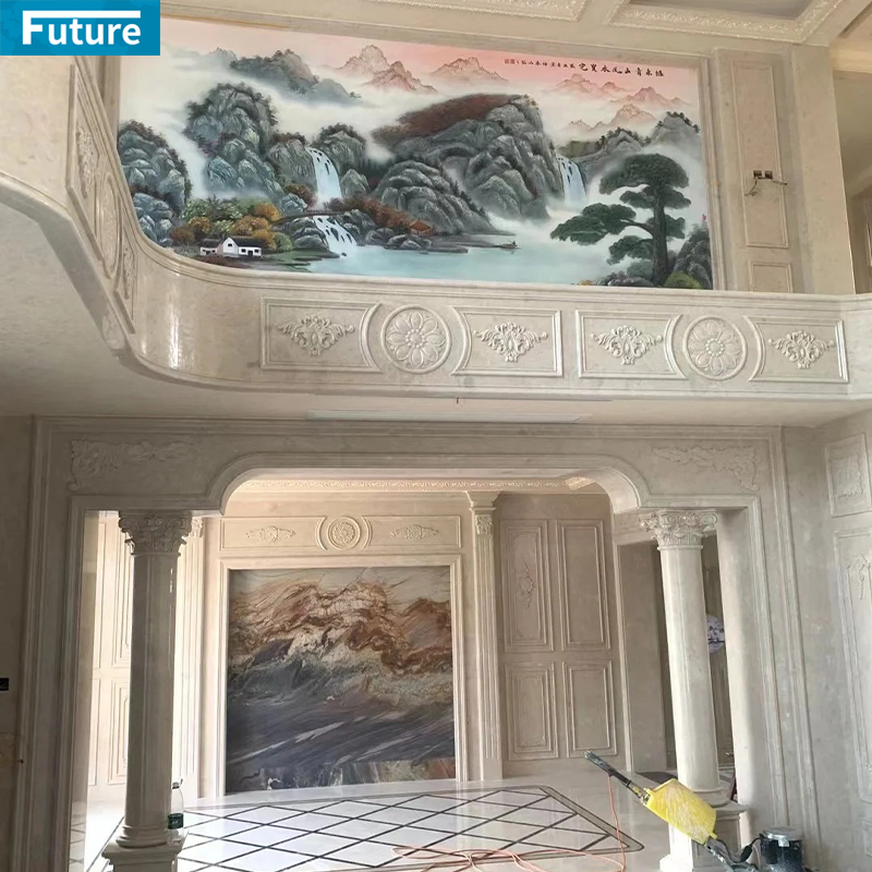 Customize Luxury Modern Design Interior Beige Marble Column Pillar Liner for Villa Hotel Lobby Decoration Project