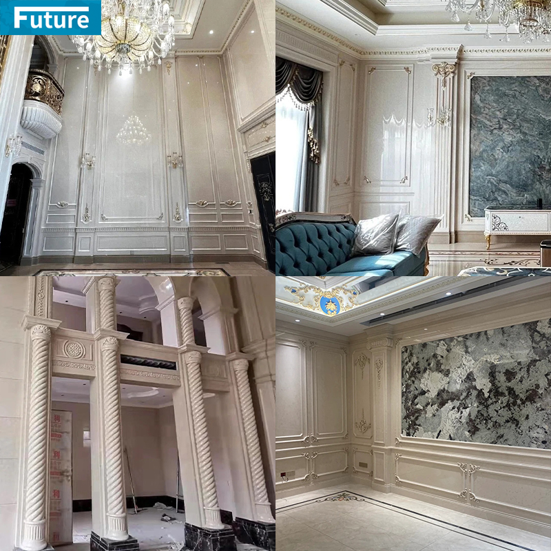Customize Luxury Modern Design Interior Beige Marble Column Pillar Liner for Villa Hotel Lobby Decoration Project