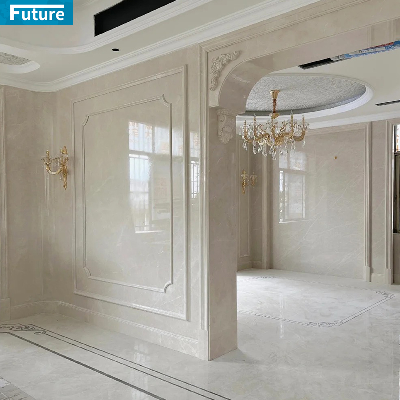 Customize Size Shape White Beige Marble Slab Tiles for Home Villa Livingroom Wall Decoration Project Hotel Lobby Decor Staircase