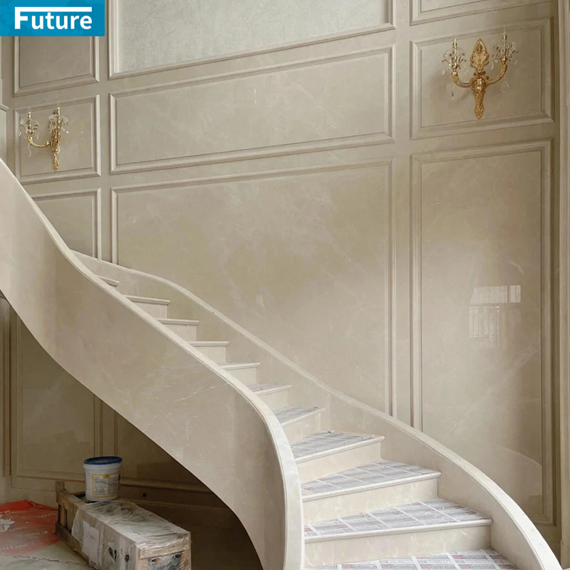 Customize Size Shape White Beige Marble Slab Tiles for Home Villa Livingroom Wall Decoration Project Hotel Lobby Decor Staircase