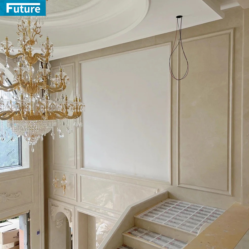 Customize Size Shape White Beige Marble Slab Tiles for Home Villa Livingroom Wall Decoration Project Hotel Lobby Decor Staircase