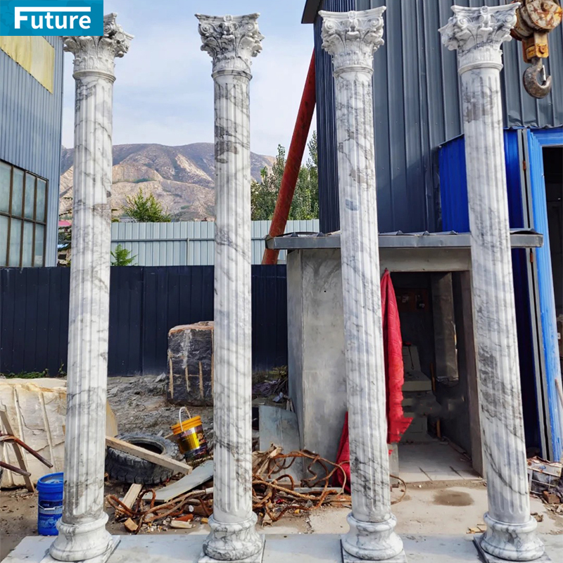 Customize Luxury Modern Interior Exterior Pure White Marble Roma Column Pillar for Villa Hotel Lobby Decoration Project