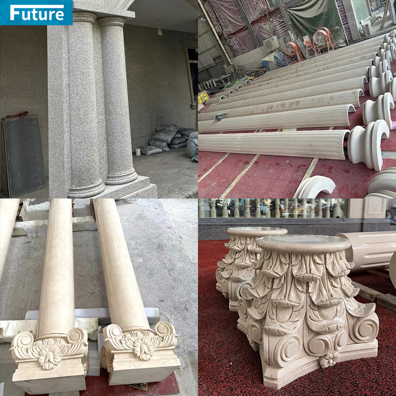 Customize Luxury Modern Interior Exterior Pure White Marble Roma Column Pillar for Villa Hotel Lobby Decoration Project