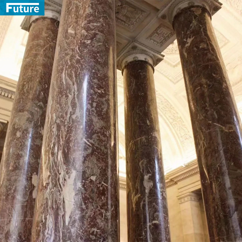 Customize Luxury Modern Interior Rosso Red Marble Roma Column Pillar for Villa Hotel Lobby Decoration Project