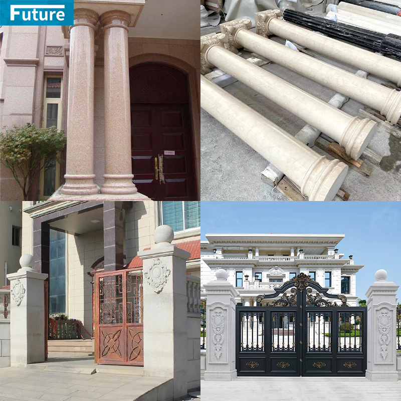 Customize Luxury Modern Design Exterior Grey Marble Square Column Pillar for Villa Hotel Lobby Decoration Project