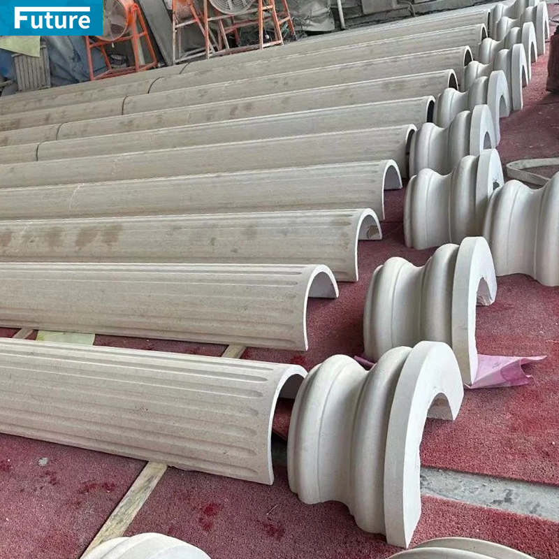 Custom Outdoor Indoor Decorative House Building Pillar Natural Stone Greek Column Beige Marble Roman Columns