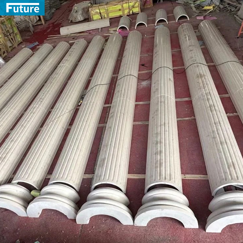 Custom Outdoor Indoor Decorative House Building Pillar Natural Stone Greek Column Beige Marble Roman Columns