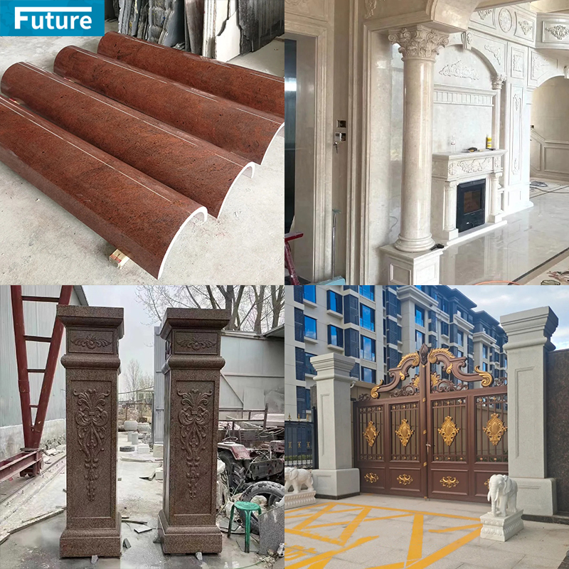 Custom Outdoor Indoor Decorative House Building Pillar Natural Stone Greek Column Beige Marble Roman Columns