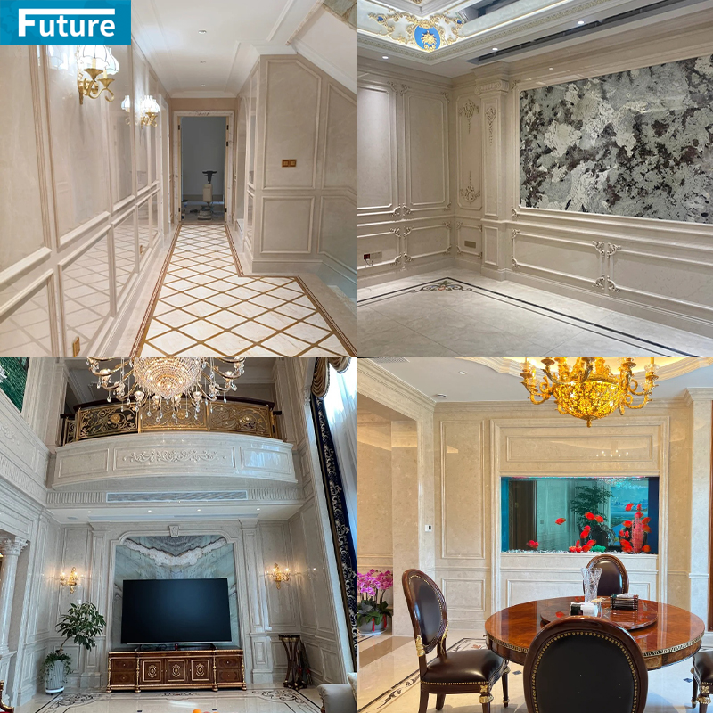 Luxury Style Roma White Beige Marble Liner Tiles for Home Villa Livingroom Wall Decoration Project Hotel Lobby Decor Staircase