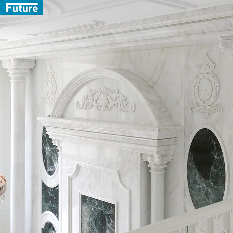 Royal Style Jazz White Marble Liner Tiles With Art Carving for Home Villa Livingroom Wall Fireplace Decoration Hotel Lobby Decor