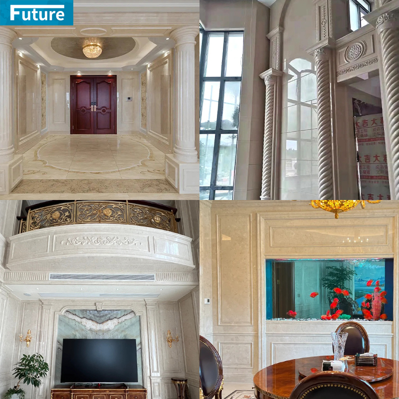 Royal Style Jazz White Marble Liner Tiles With Art Carving for Home Villa Livingroom Wall Fireplace Decoration Hotel Lobby Decor