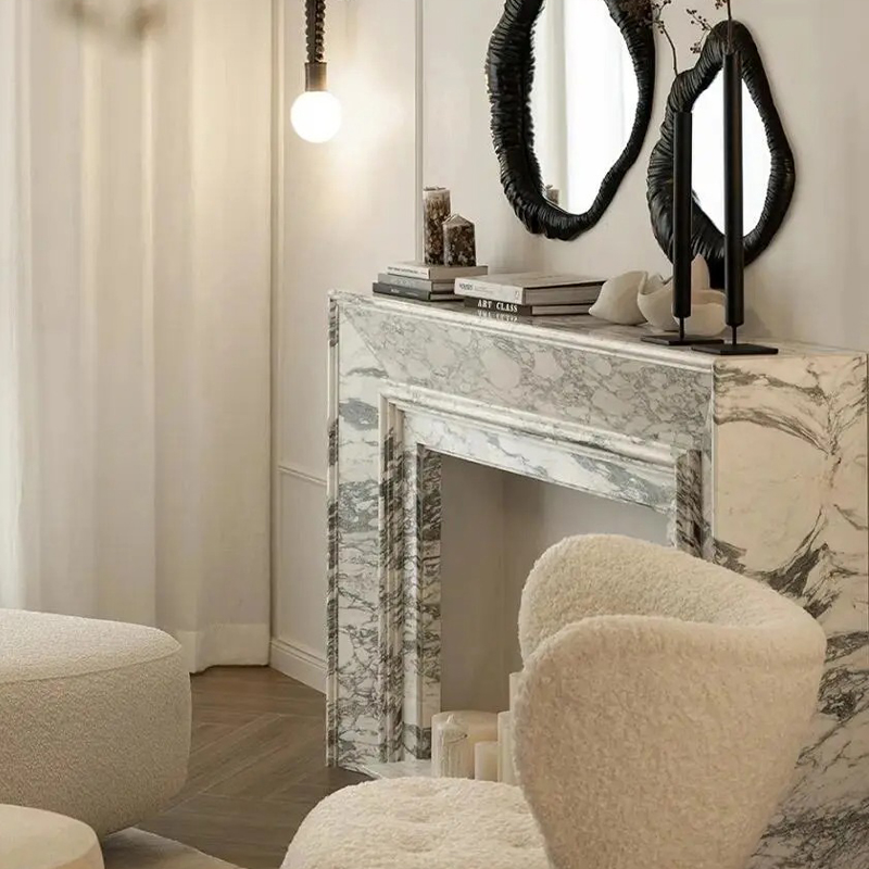 Luxury Indoor Customized Natural Stone Europe Style Indoor Carved Surround Luxury Calacatta Viola Marble Fireplace Mantel