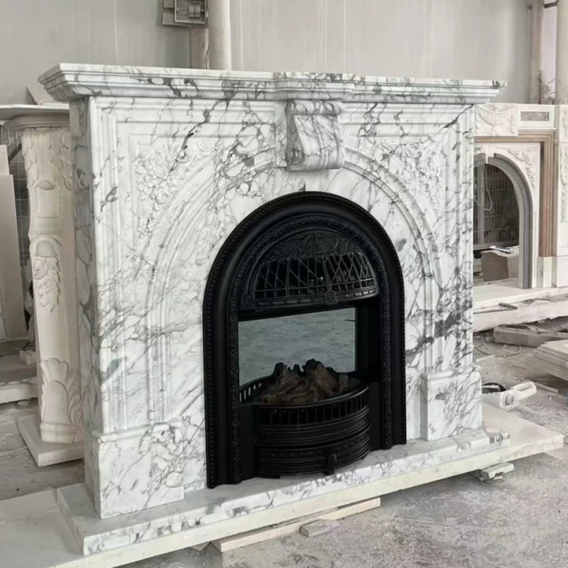 Natural Stone Custom Hand Carving Fireplace Home Livingroom Furniture Decoration Calacatta Viola Marble Fireplace Mantel