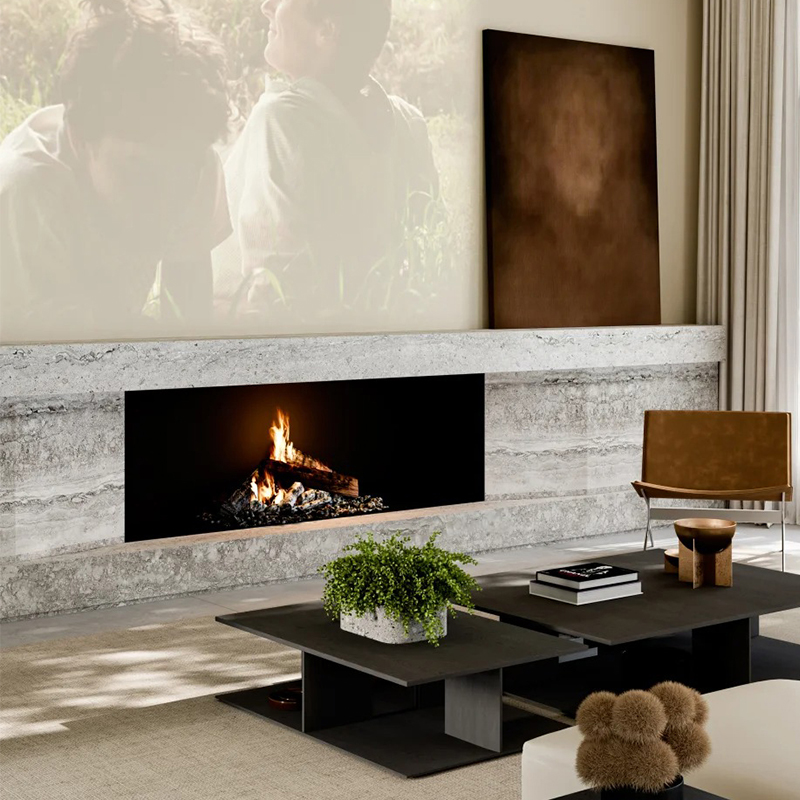 Luxury Indoor Natural Stone Wabi-sabi Style Indoor Carved Surround Luxury Beige Travertine Fireplace Mantel for Villa Decor