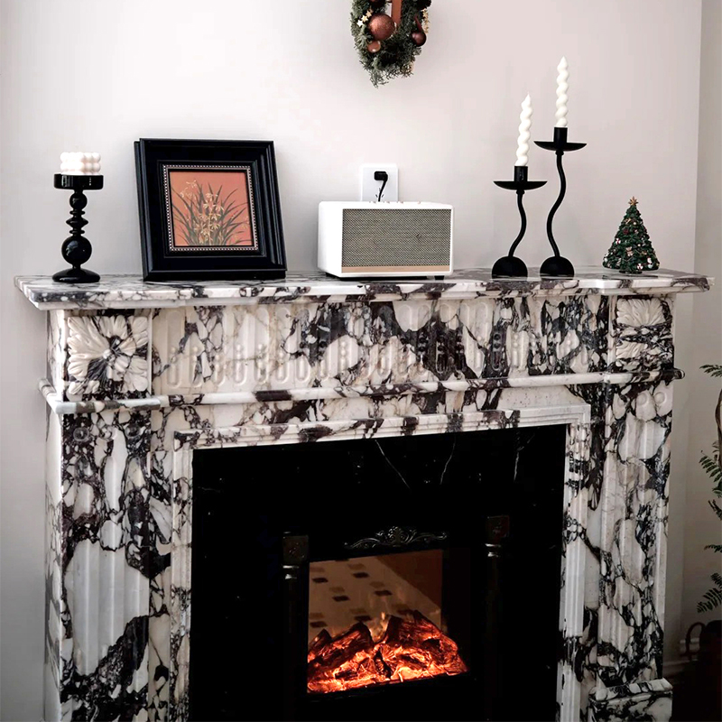 Luxury Style Natural Calacatta Viola Marble Surround Fireplace Mantel TV Stand for Villa Livingroom Hotel Indoor Decoration