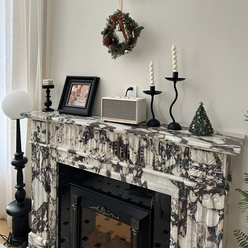 Luxury Style Natural Calacatta Viola Marble Surround Fireplace Mantel TV Stand for Villa Livingroom Hotel Indoor Decoration