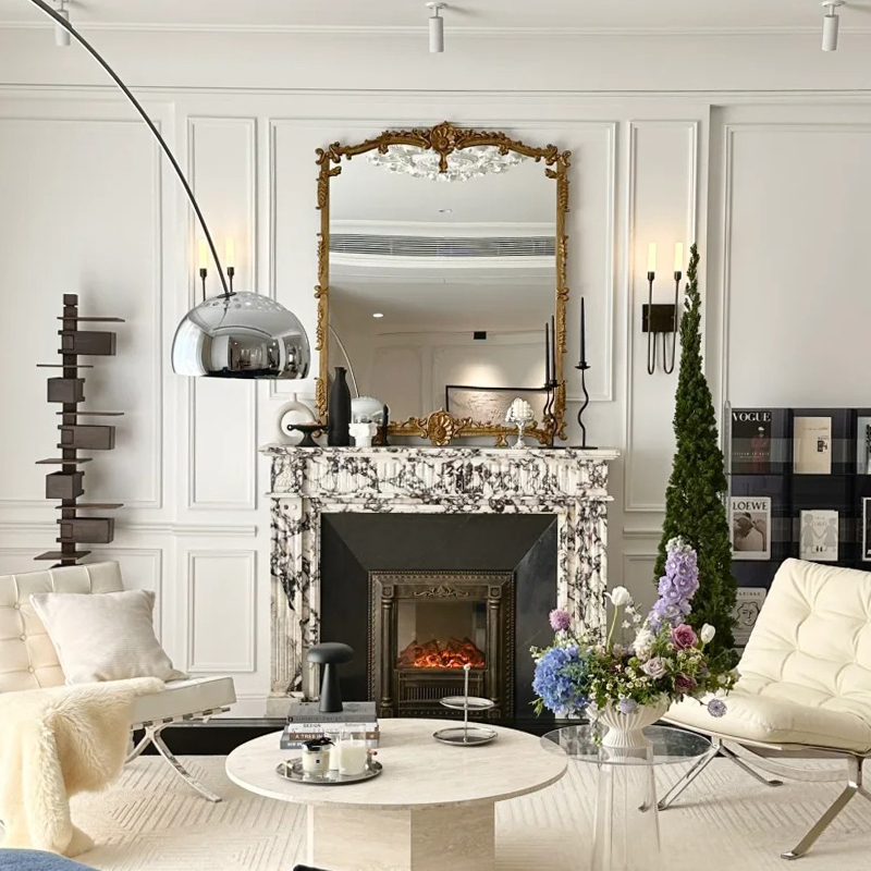 Luxury Style Natural Calacatta Viola Marble Surround Fireplace Mantel TV Stand for Villa Livingroom Hotel Indoor Decoration