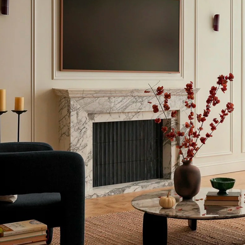Luxury Style Customize Shape Classic Natural Stone Hand Craved Carrara White Marble Fireplace for Indoor Hotel Villa Decor