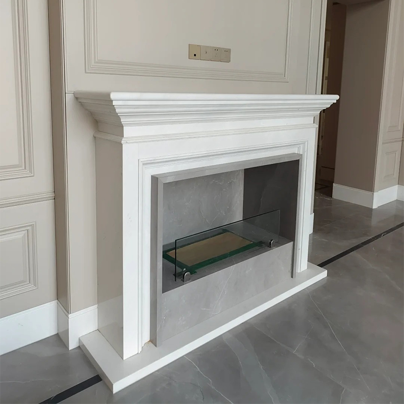 Luxury Style Customize Shape Classic Natural Stone Hand Craved Carrara White Marble Fireplace for Indoor Hotel Villa Decor