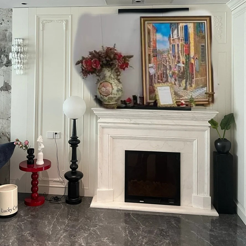 Luxury Style Customize Shape Classic Natural Stone Hand Craved Carrara White Marble Fireplace for Indoor Hotel Villa Decor