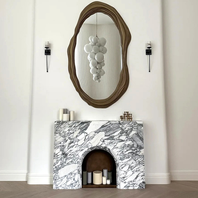 French Luxury Style Modern Natural Arabescato White Marble Fireplace Surround Mantel with Artistic Engraving for Home Decor