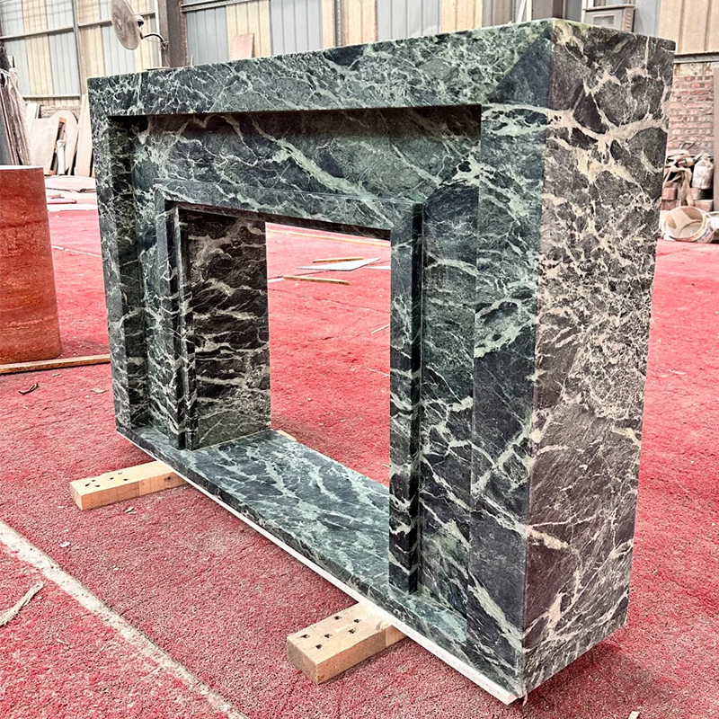 Luxury Natural Stone Hand Craved Real Italian Calacatta Green Marble Fireplace Surround Mantel for Indoor Hotel Villa Decor