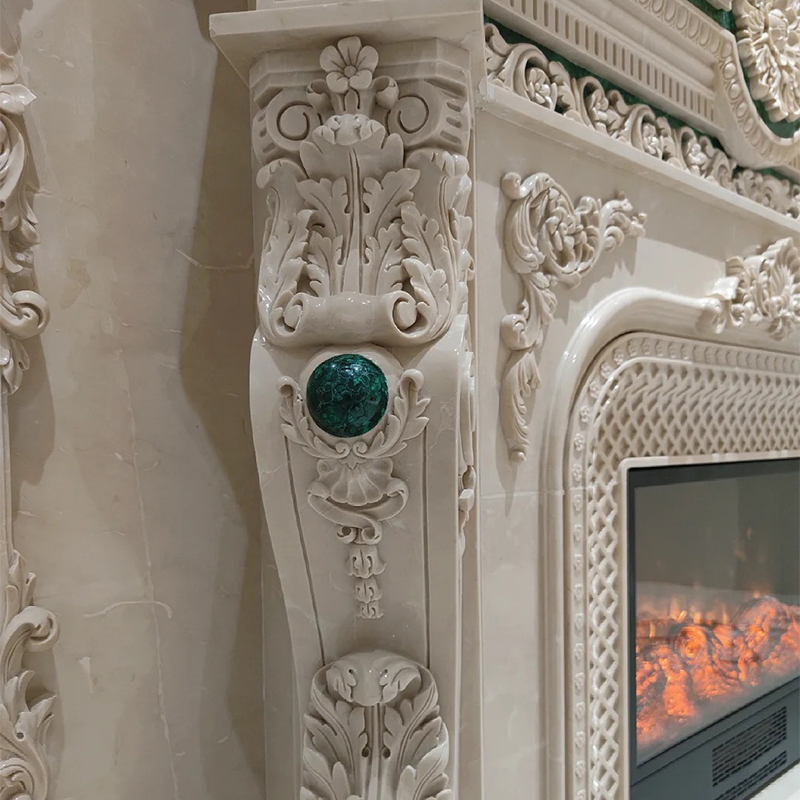 Royal Style Modern Natural Taj Mahal Beige Marble Fireplace Surround Mantel with Hand Artistic Engraving for Home Decor