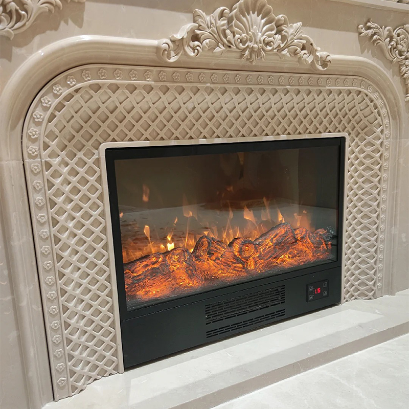 Royal Style Modern Natural Taj Mahal Beige Marble Fireplace Surround Mantel with Hand Artistic Engraving for Home Decor
