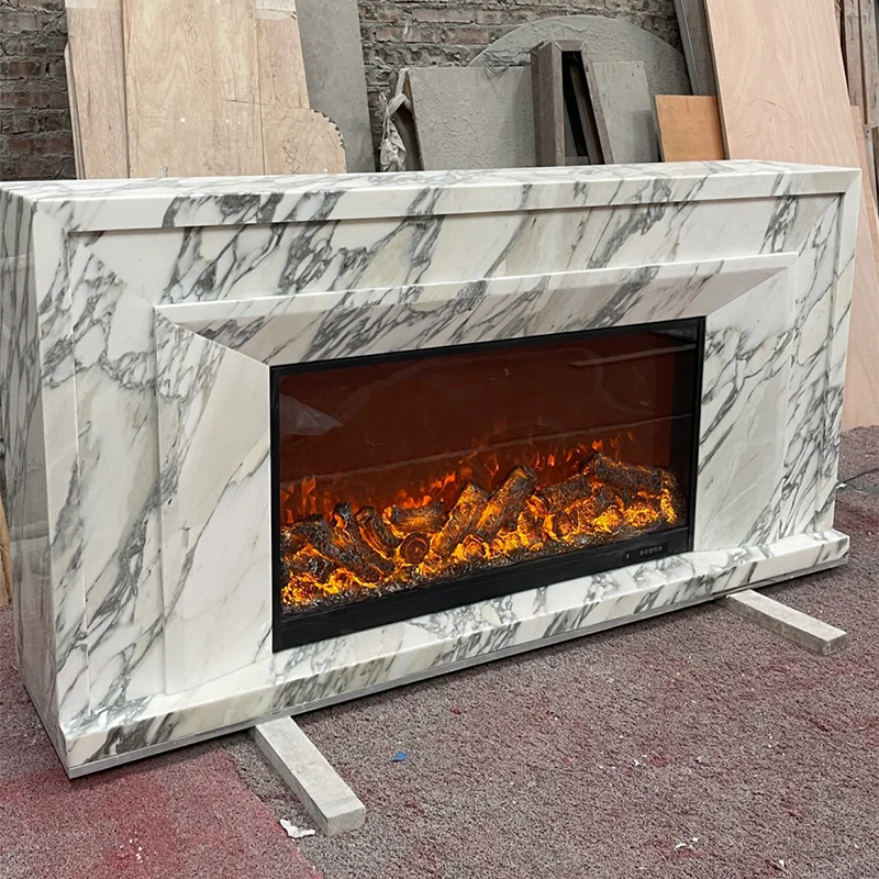 Living Room Customized Marble Mantel Modern Style Marble Fireplace Surround Marble Fireplace Made by Block Slabs