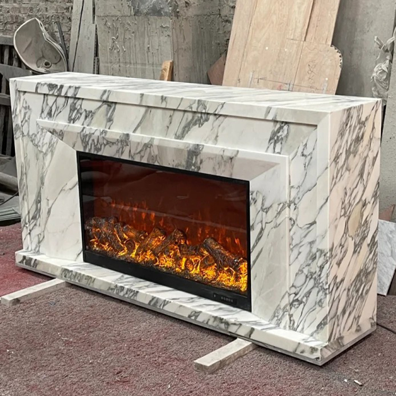 Living Room Customized Marble Mantel Modern Style Marble Fireplace Surround Marble Fireplace Made by Block Slabs